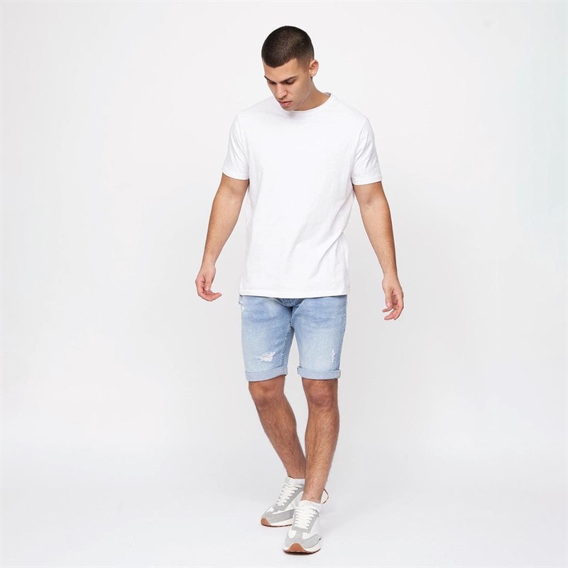 Crosshatch Herre Riptrey Denim Shorts med ridsede detaljer Lyseblå - Billede 4