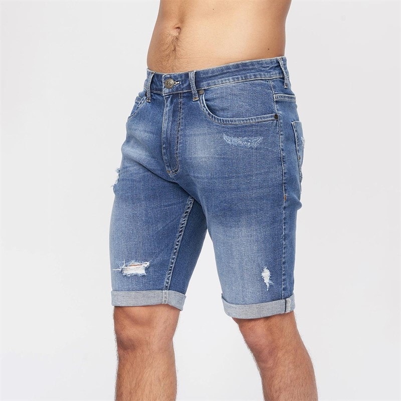 Crosshatch Herre Riptrey Denim Shorts med ridsede detaljer Mellemvask - Billede 1
