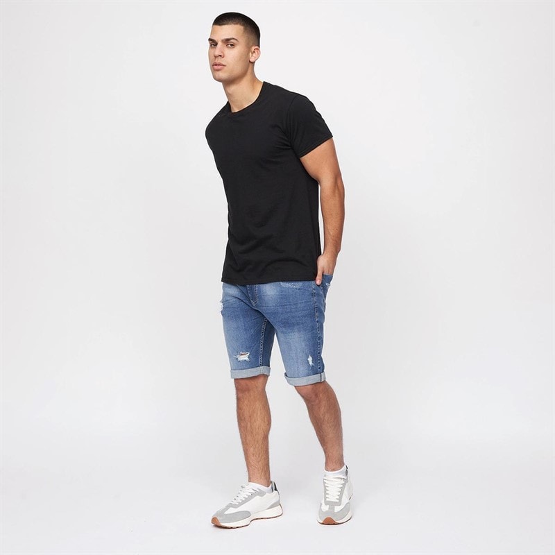 Crosshatch Herre Riptrey Denim Shorts med ridsede detaljer Mellemvask - Billede 3