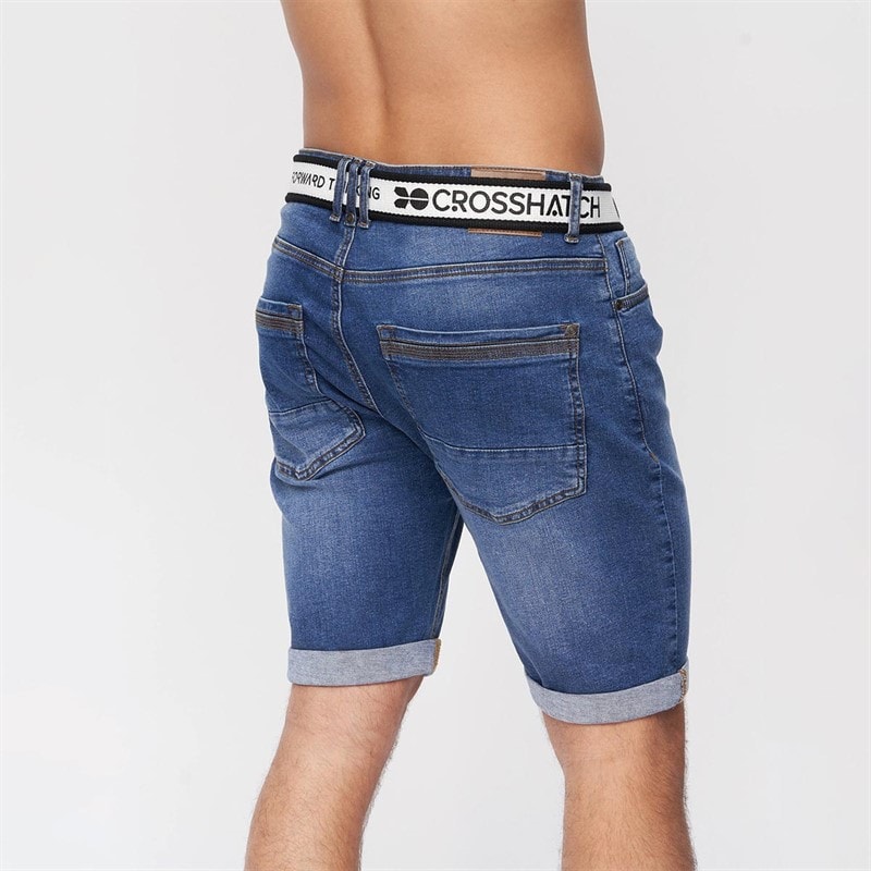 Crosshatch Herre Reestier Denim Shorts Mellem Vask - Billede 2