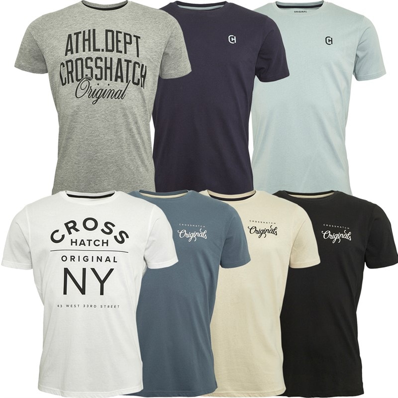 Crosshatch Herre T-shirts 7-pak Blå/Blå/Grå Melange/Hvid/Blå/Sort/Off White