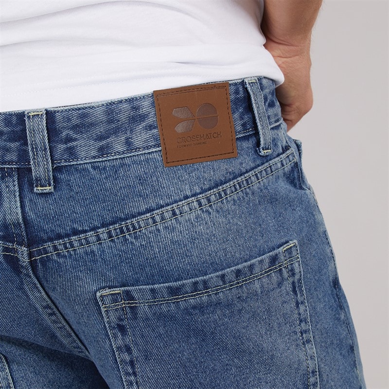 Crosshatch Herre Tillforth Baggy Denim Shorts Stonewash - Billede 3