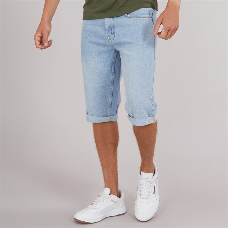 Crosshatch Herre Tillforth Baggy Denim Shorts Lys Vask - Billede 1