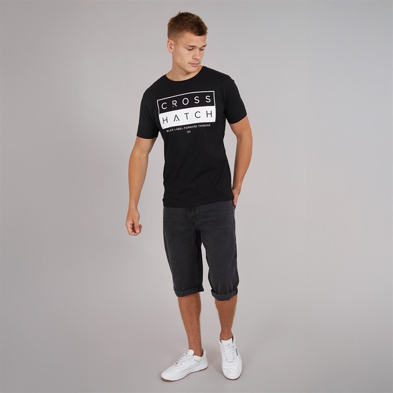 Crosshatch Herre Tillforth Baggy Denim Shorts Sort Vask - Billede 4