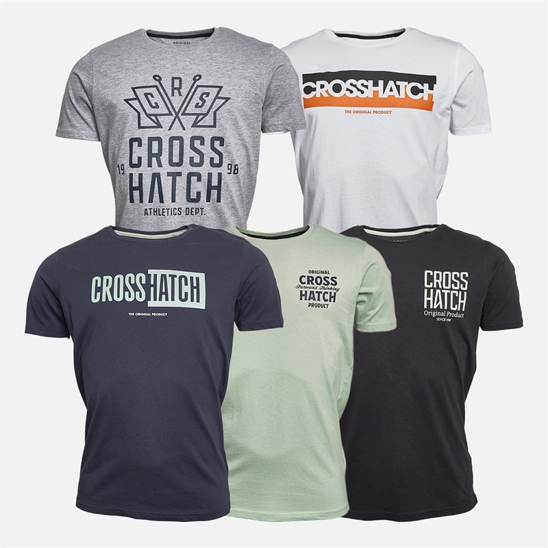 Crosshatch Herre Logotime Fem Pakke T-shirts Sort/Hvid/Navy/Mint/Grå Marl