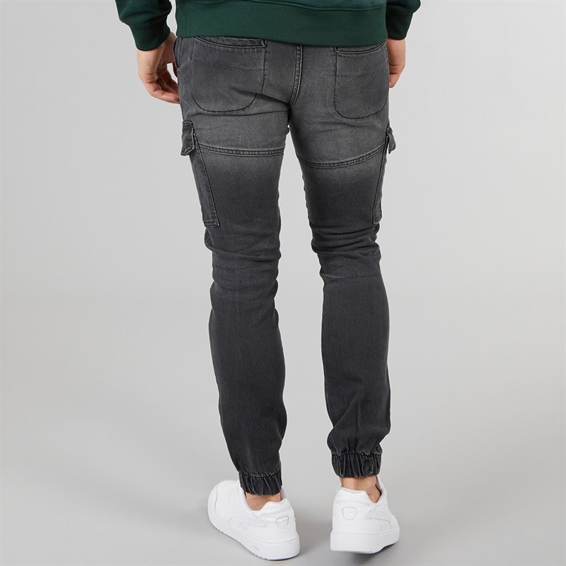 Crosshatch Malimore Denim Cuffed Cargo Bukser Vasket Sort - Billede 2