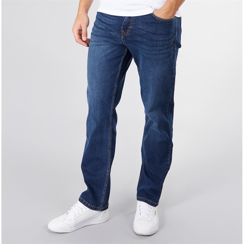 Crosshatch Herre Detendu Afslappet Pasform Jeans Mørk Vask - Billede 1