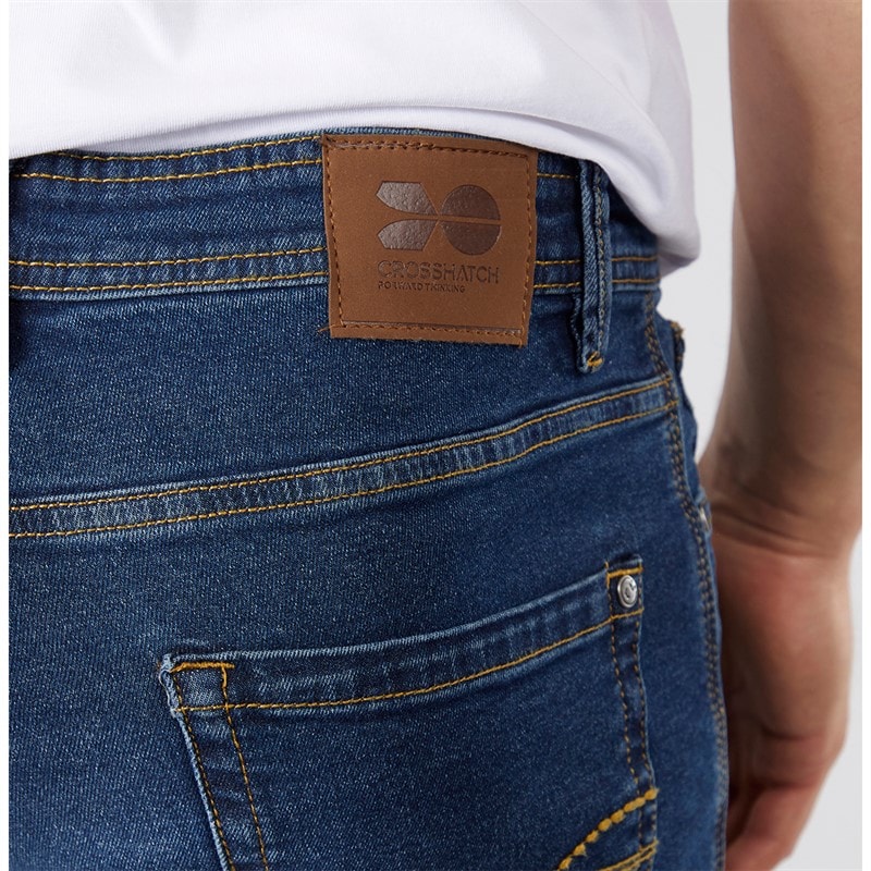 Crosshatch Herre Detendu Afslappet Pasform Jeans Mørk Vask - Billede 3