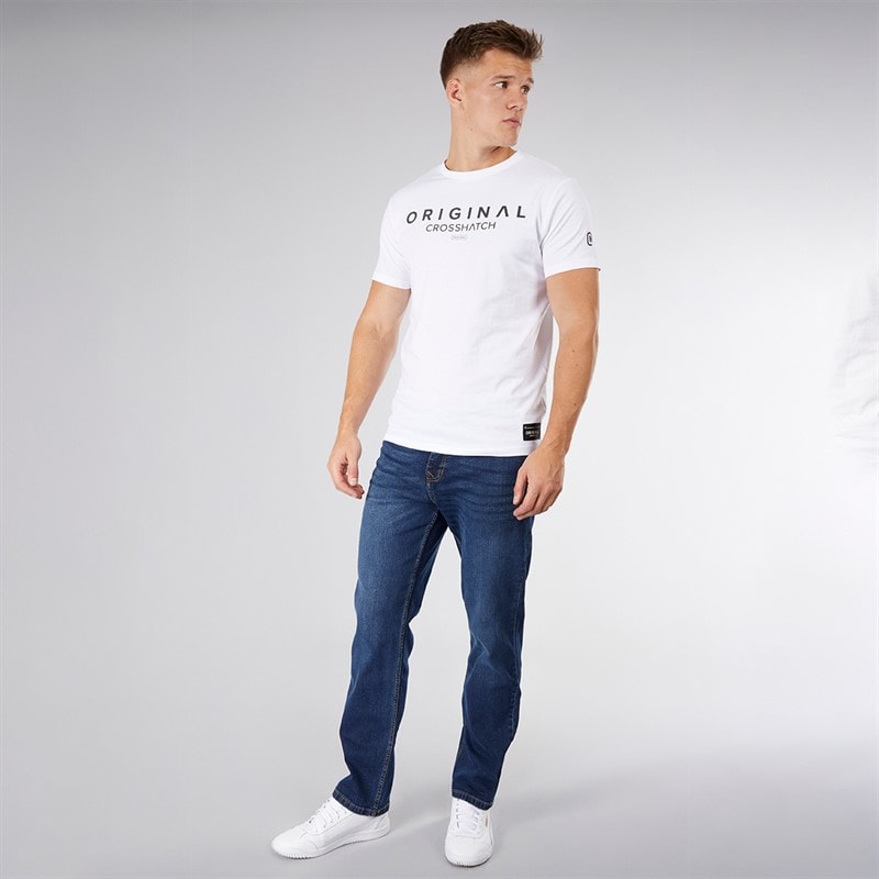 Crosshatch Herre Detendu Afslappet Pasform Jeans Mørk Vask - Billede 4