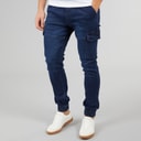 Crosshatch Herre Malimore Denim Manchet Cargo Bukser Mørk Vask