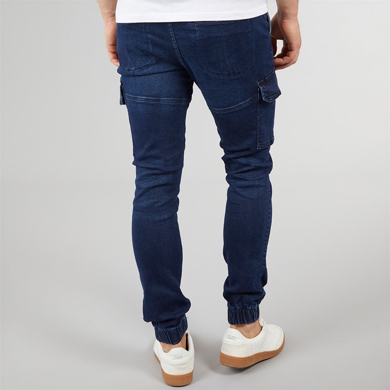 Crosshatch Herre Malimore Denim Manchet Cargo Bukser Mørk Vask - Billede 2