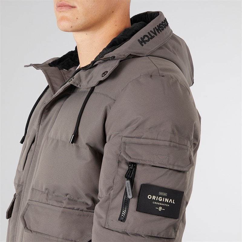 Crosshatch Herre Milwaka Fur Foret Hætte Jakke Koksgrå - Billede 3