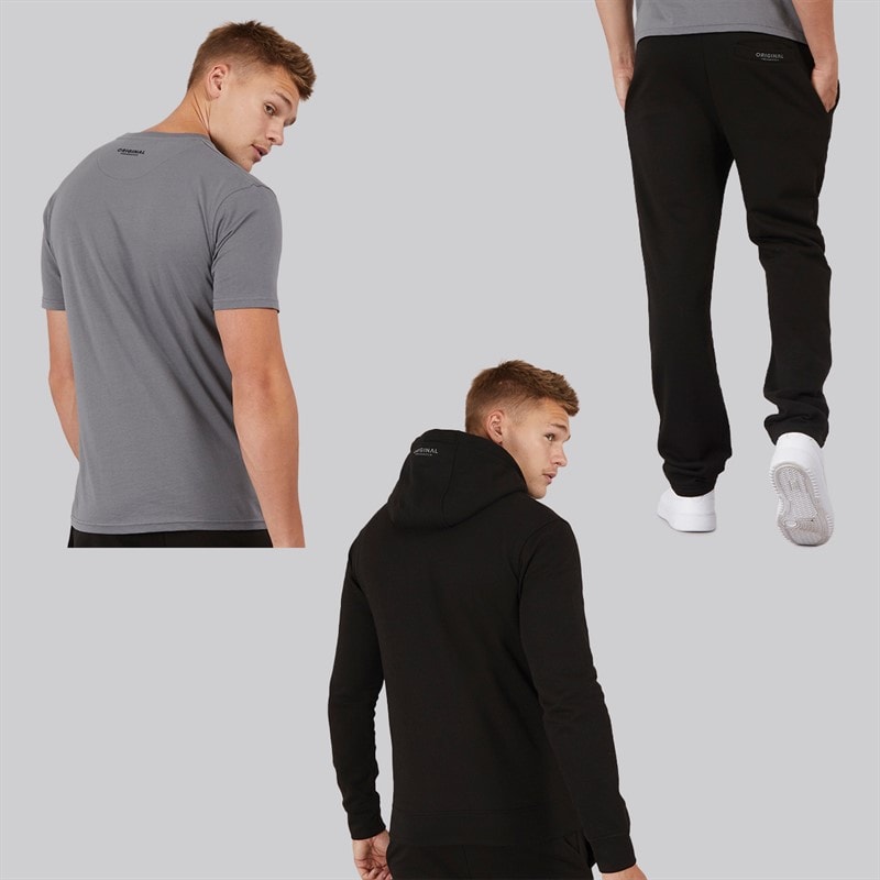 Crosshatch Herre Chemberry Hættetrøje T-shirt Og Joggingbukser Med Åben Kant Sæt Sort/Koksgrå - Billede 2