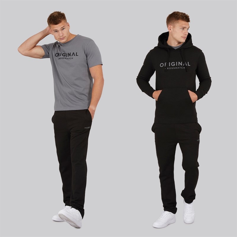 Crosshatch Herre Chemberry Hættetrøje T-shirt Og Joggingbukser Med Åben Kant Sæt Sort/Koksgrå - Billede 3