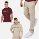 Crosshatch Herre Chemberry Hættetrøje T-shirt Og Joggingbukser Med Åben Kant Sæt Stone/Burgundy
