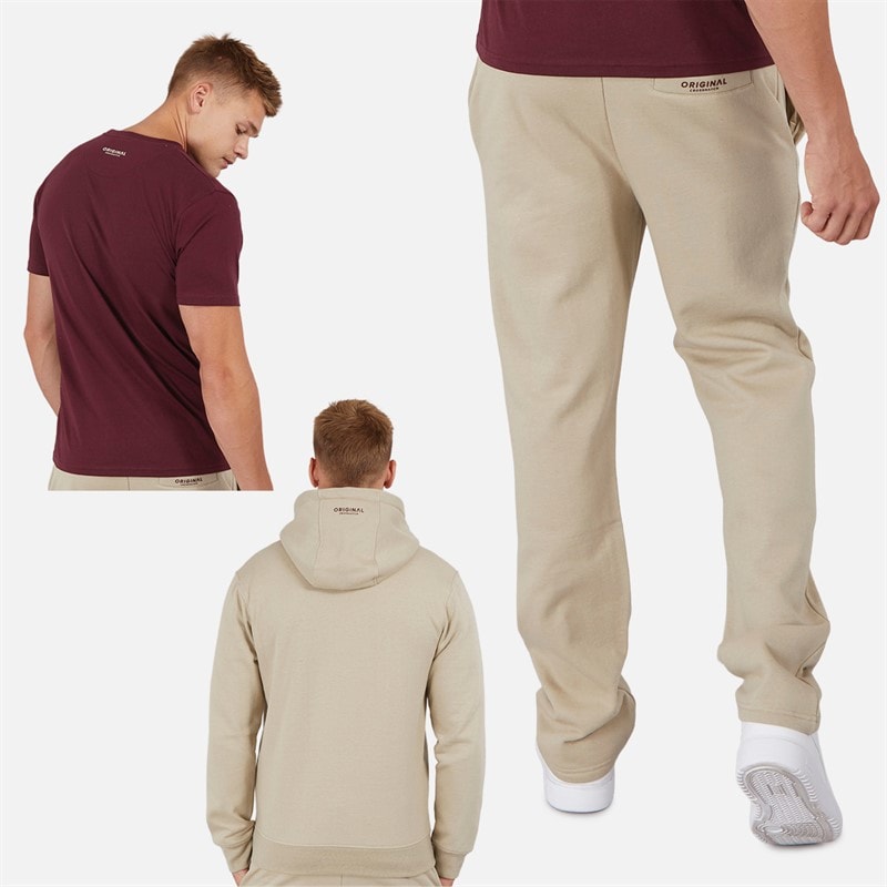 Crosshatch Herre Chemberry Hættetrøje T-shirt Og Joggingbukser Med Åben Kant Sæt Stone/Burgundy - Billede 2