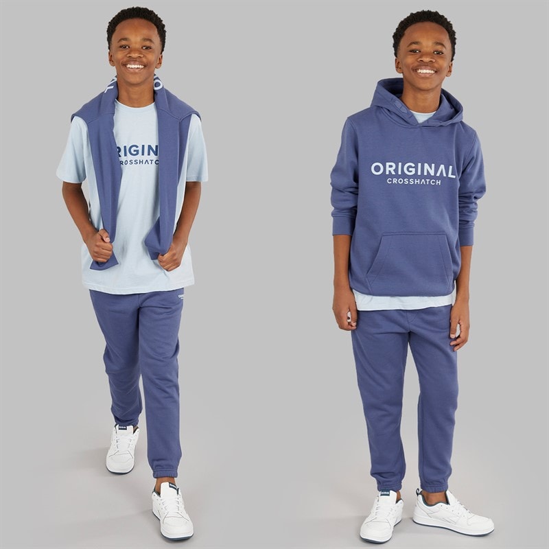 Crosshatch Drenge Tre Delt Hoodie Sweatshirt T-Shirt Og Joggingbukser Sæt Denim Blå/Is Blå