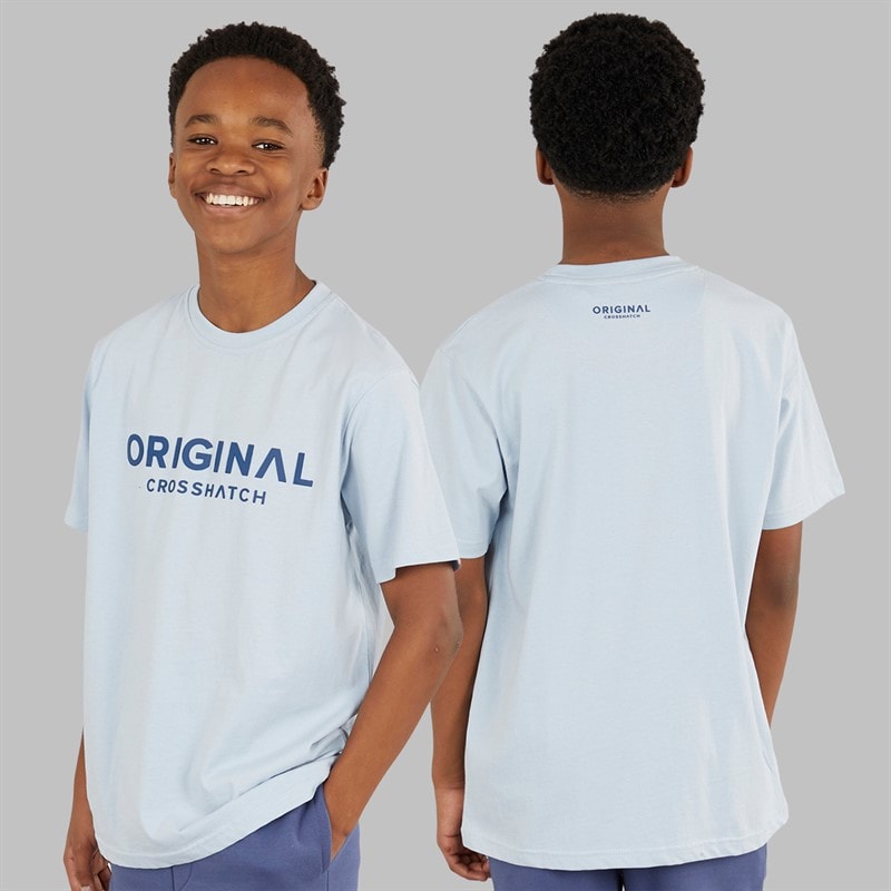 Crosshatch Drenge Tre Delt Hoodie Sweatshirt T-Shirt Og Joggingbukser Sæt Denim Blå/Is Blå - Billede 2