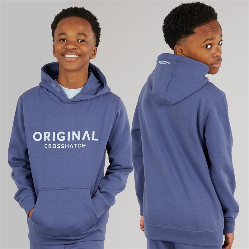 Crosshatch Drenge Tre Delt Hoodie Sweatshirt T-Shirt Og Joggingbukser Sæt Denim Blå/Is Blå - Billede 4