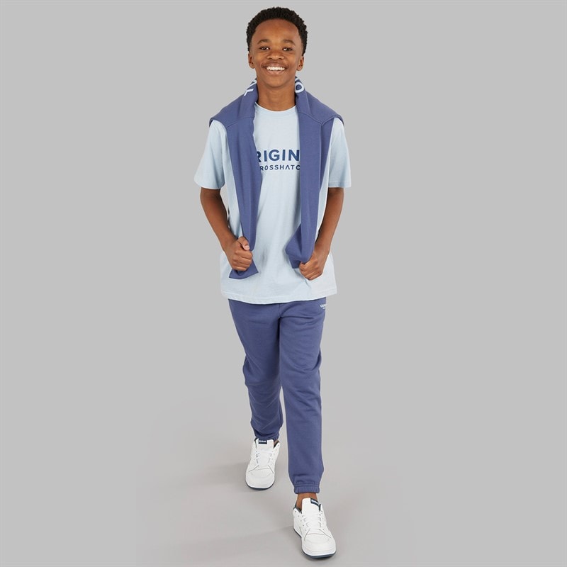 Crosshatch Drenge Tre Delt Hoodie Sweatshirt T-Shirt Og Joggingbukser Sæt Denim Blå/Is Blå - Billede 5