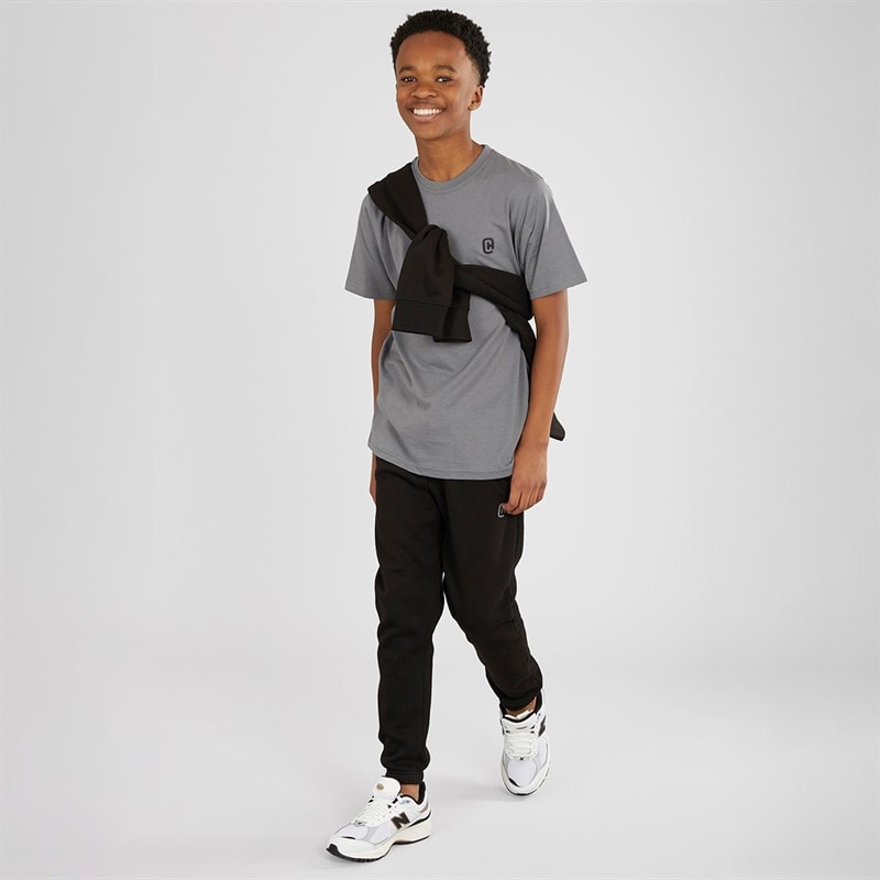 Crosshatch Drenge Tre Dele Hættetrøje T-shirt Og Joggingbukser Sæt Sort/Koksgrå - Billede 5