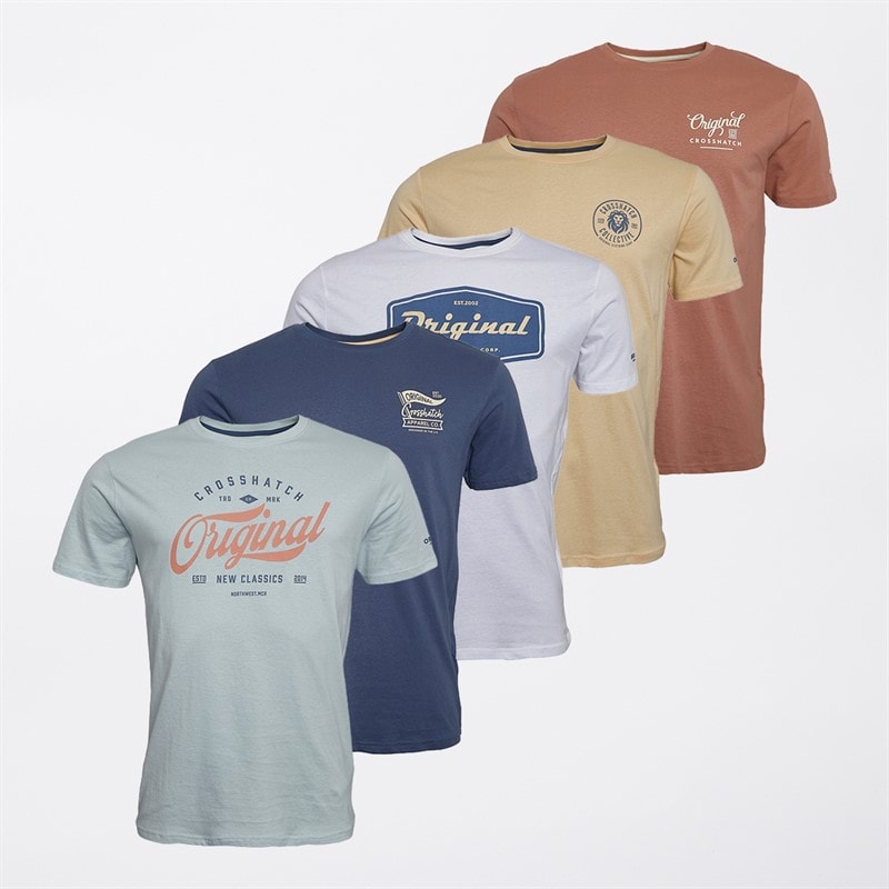 Crosshatch Herre Tryplex Fem Pak T-shirts Assorted - Billede 1