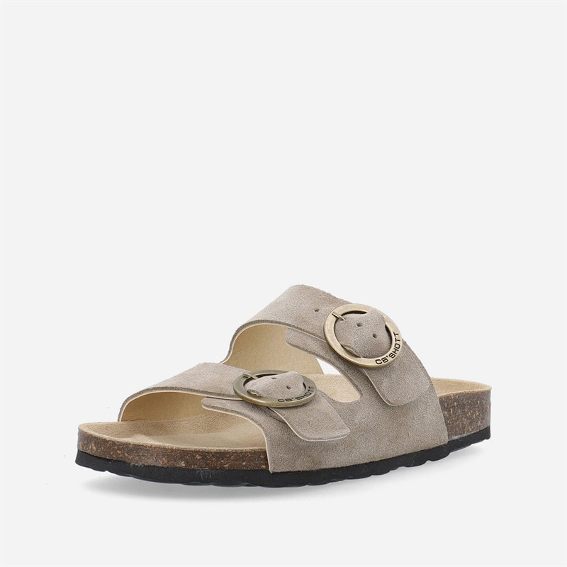Ca'Shott Dame Cashelle To Spænder Ruskind Slide Sandaler Taupe - Billede 4