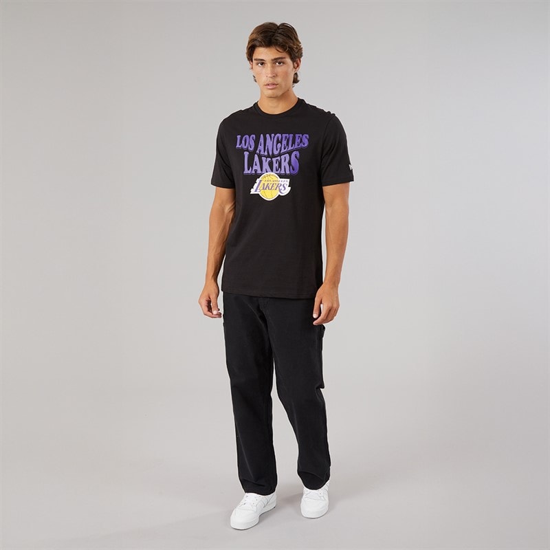 New Era Herre NBA Script Grafik Los Angeles Lakers T-shirt Sort Blk - Billede 3