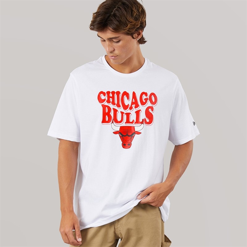 New Era Herre NBA Script Grafik Chicago Bulls T-shirt Whi
