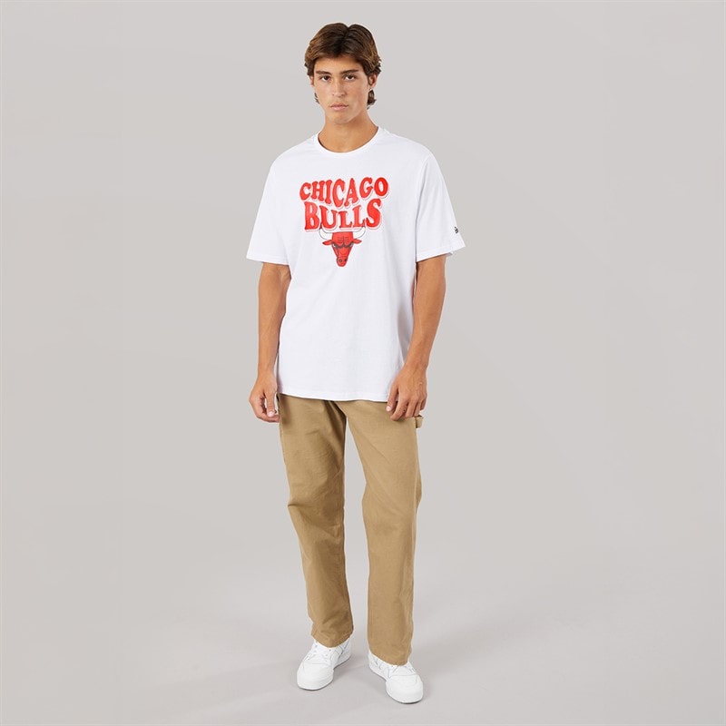 New Era Herre NBA Script Grafik Chicago Bulls T-shirt Whi - Billede 3