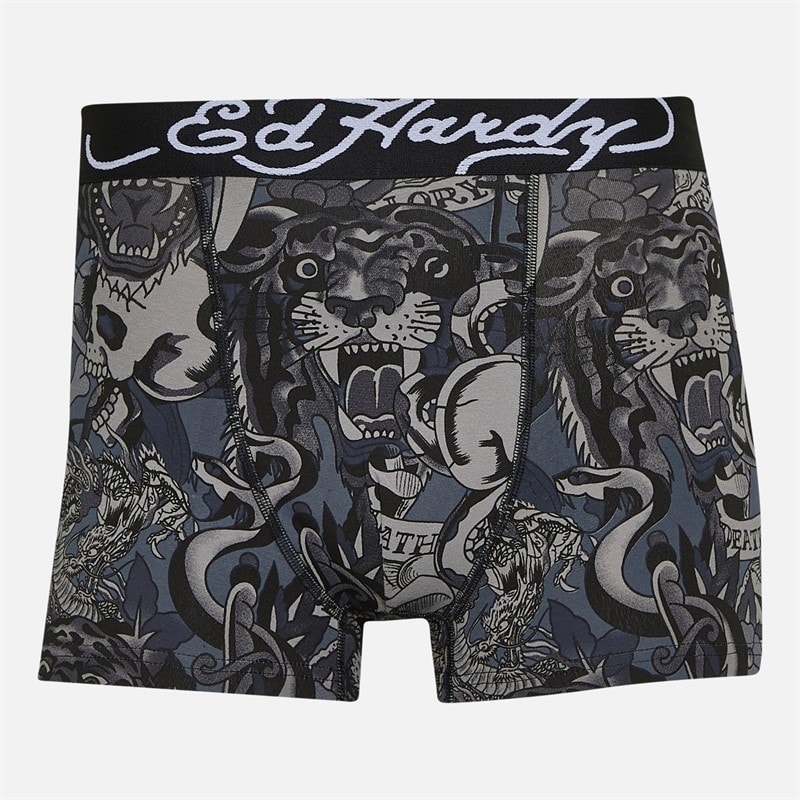 Ed Hardy Herre Greenbrow Tre Pak Boxer Shorts Sort Black Aop/Sort/Black Aop - Billede 2