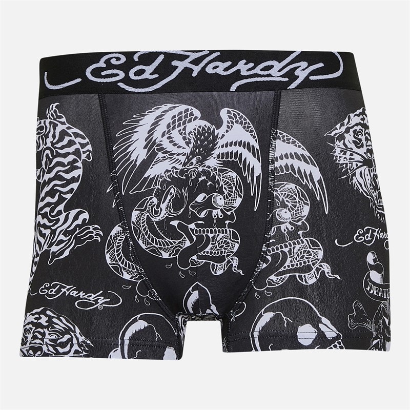 Ed Hardy Herre Greenbrow Tre Pak Boxer Shorts Sort Black Aop/Sort/Black Aop - Billede 3