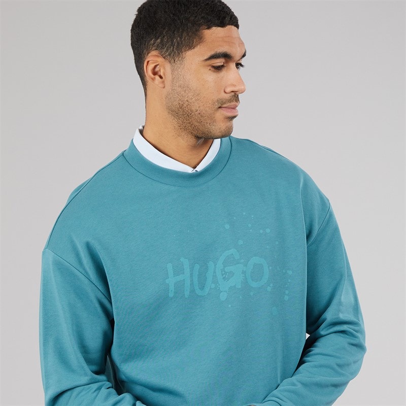 HUGO Herre Nierofix Sweatshirt Turquoise/Aqua - Billede 3