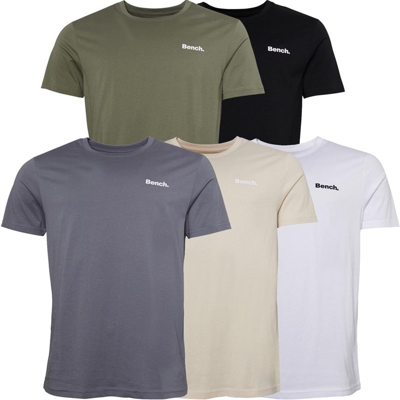 Bench Herre Envoy Fem-pak T-shirts Sort/Lyse Khaki/Hvid/Sten/Stålgrå