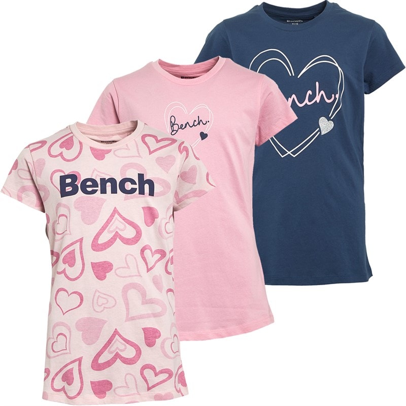 Bench Piger Fala 3-pak T-shirts Blå/Pink Hjerte/Pink