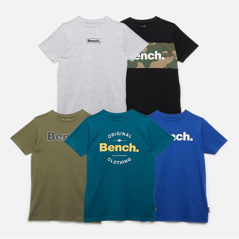 Bench Drenge Soderb Fem-pak T-shirts Kobolt/Teal/Grå Melange/Khakigrøn/Sort