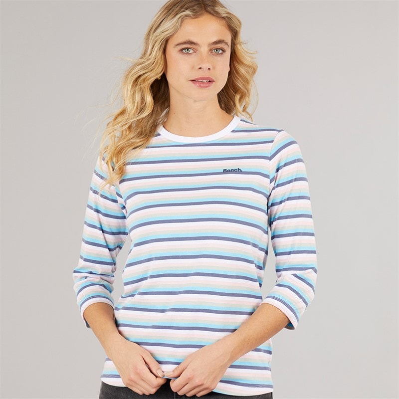 Bench Langærmet T-shirt til kvinder Auborn Hvid/Lys støvet Rosa/Grøn/Blå/Marineblå Stribet - Billede 1