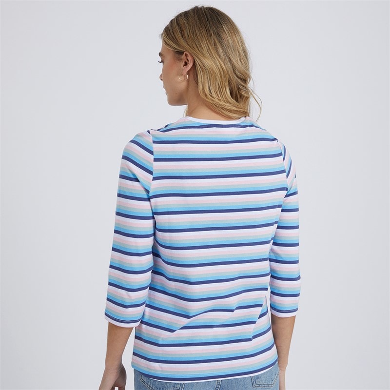 Bench Langærmet T-shirt til kvinder Auborn Hvid/Lys støvet Rosa/Grøn/Blå/Marineblå Stribet - Billede 2