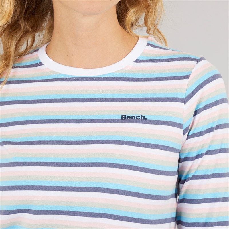Bench Langærmet T-shirt til kvinder Auborn Hvid/Lys støvet Rosa/Grøn/Blå/Marineblå Stribet - Billede 3