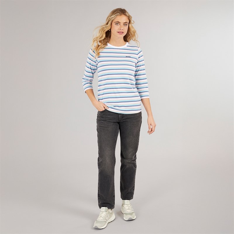 Bench Langærmet T-shirt til kvinder Auborn Hvid/Lys støvet Rosa/Grøn/Blå/Marineblå Stribet - Billede 4