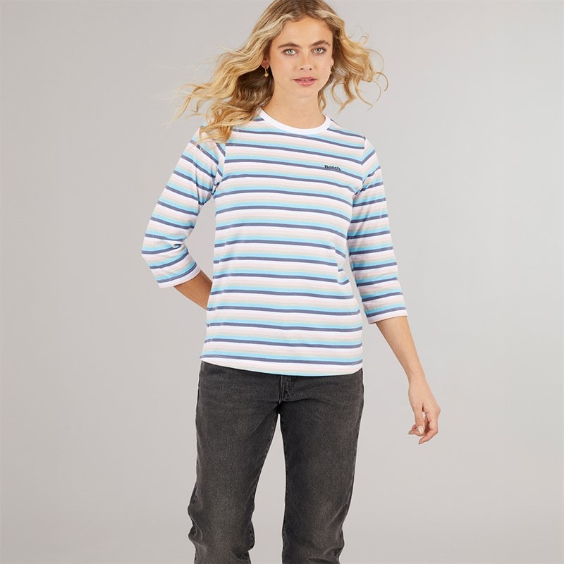 Bench Langærmet T-shirt til kvinder Auborn Hvid/Lys støvet Rosa/Grøn/Blå/Marineblå Stribet - Billede 5