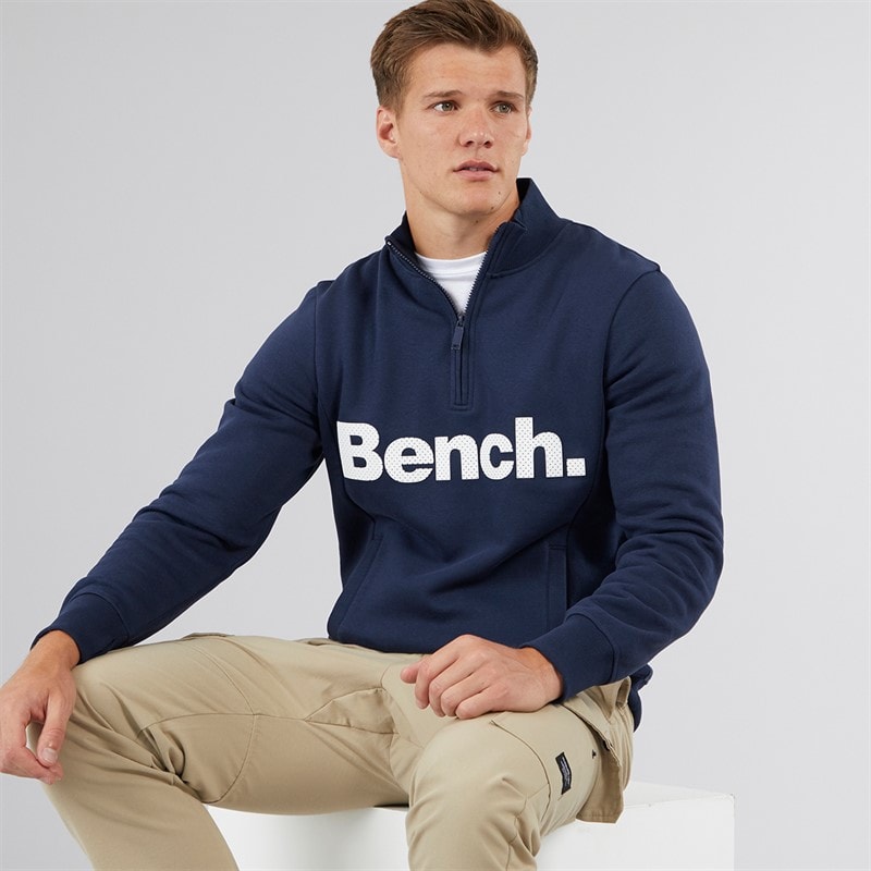 Bench Herre Plinth Spots 1/4 Zip Funnel Neck Sweatshirt Navy - Billede 1