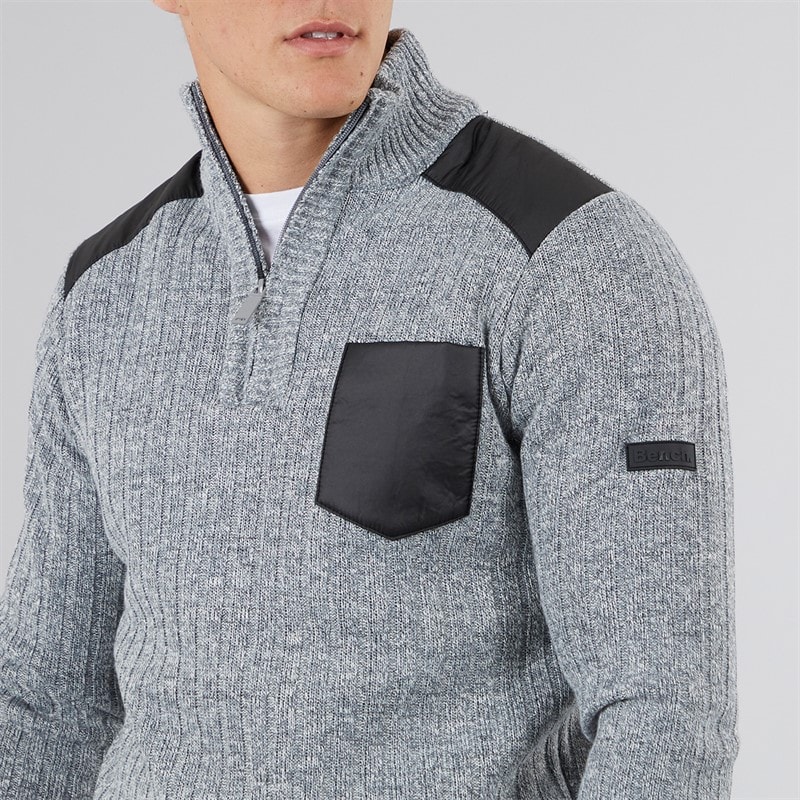 Bench Herre Verto 1 / 4 Zip Funnel Neck Jumper Lys Grå Melering - Billede 3