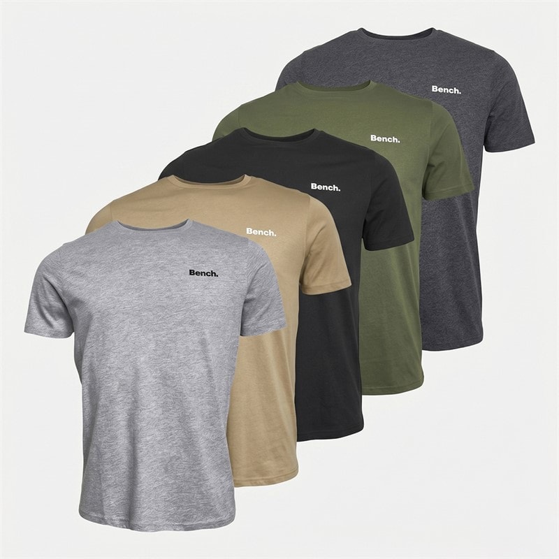 Bench Herre Nosti Five Pack T-shirts Sort/Khaki/Grå Melange/Mørk Stone/Kul Melange - Billede 1