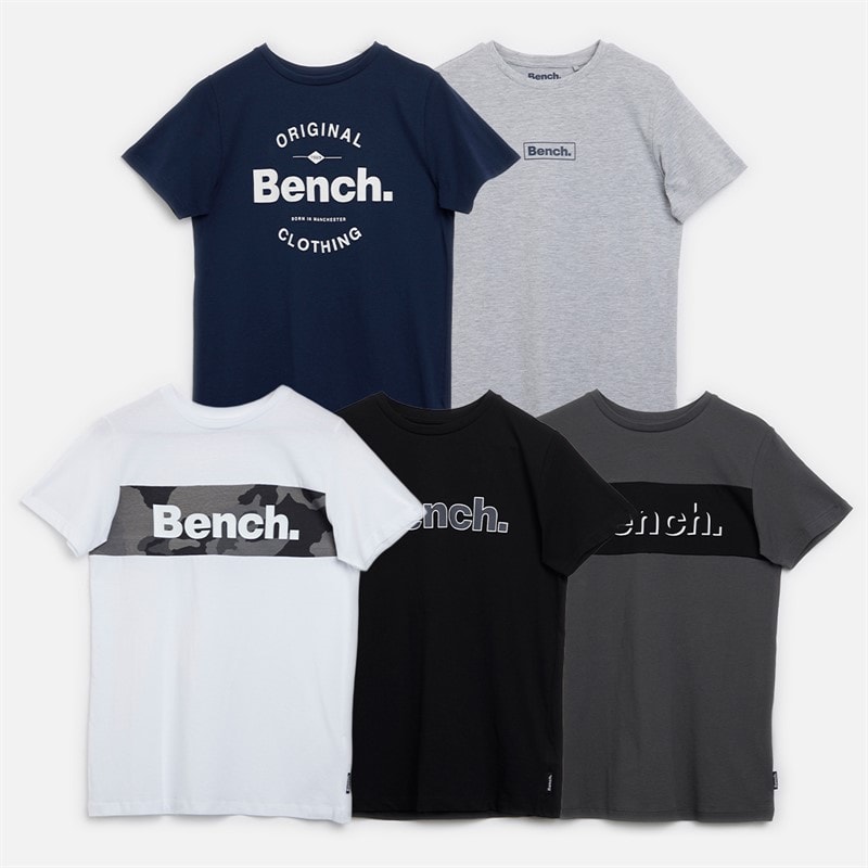 Bench Drenge Commell Fem Pakke T-shirts Gid Grå/Sort/Hvid/Navy/Mørk Grå