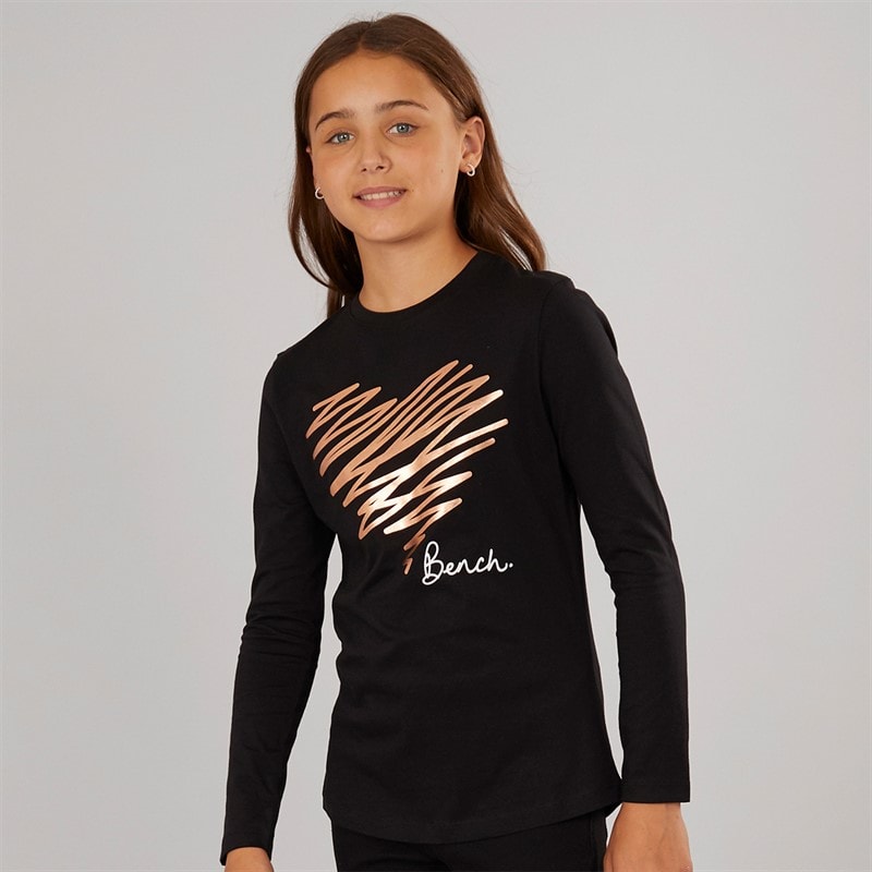 Bench Piger Kieshanna Hjerte Print T-Shirt Sort