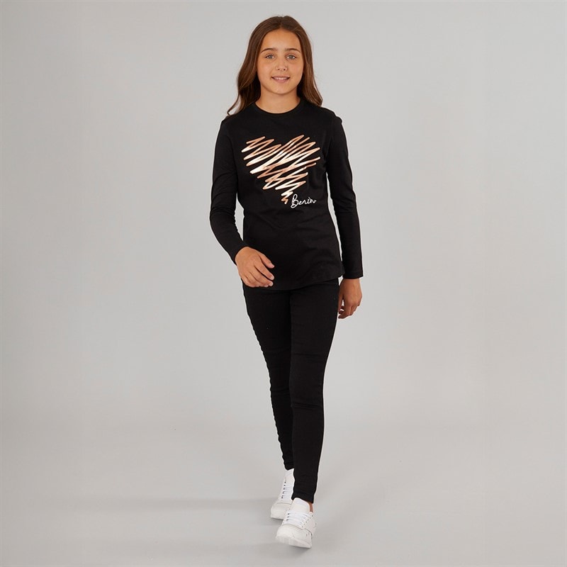 Bench Piger Kieshanna Hjerte Print T-Shirt Sort - Billede 3