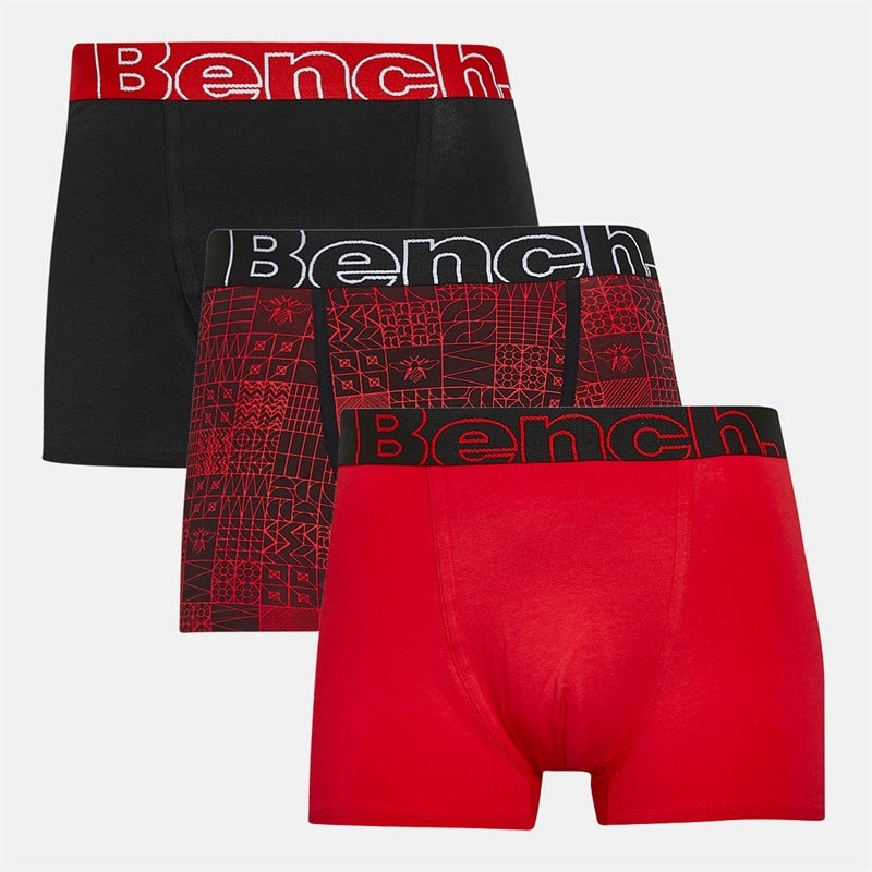Bench Herre Earl Tre Pak Boksershorts Sort AOP / Rød / Sort - Billede 1