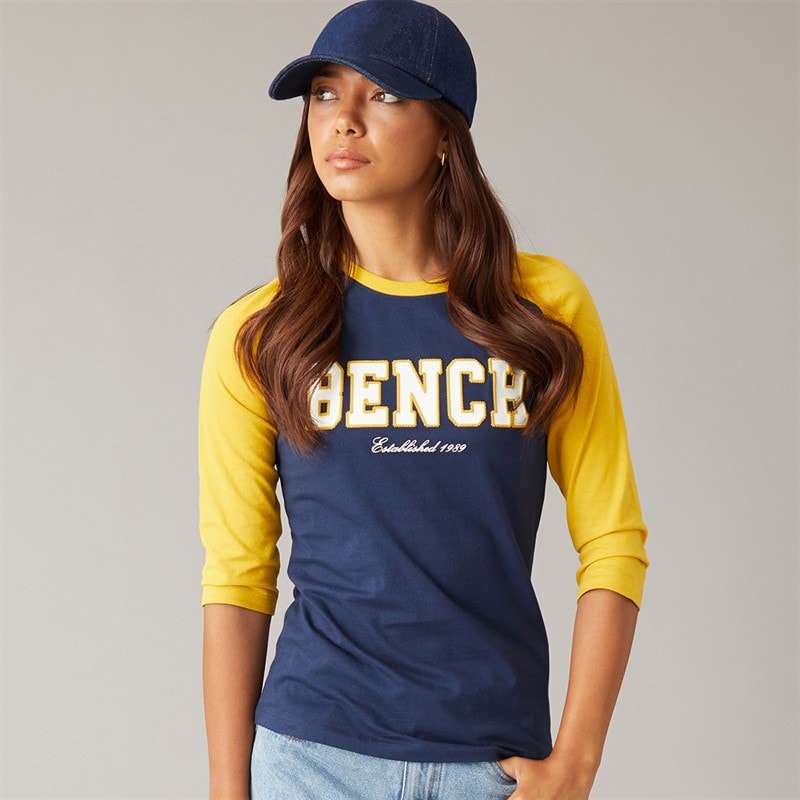 Bench Dame Morr 3/4 Ærme T-shirt Navy / Sennep - Billede 1