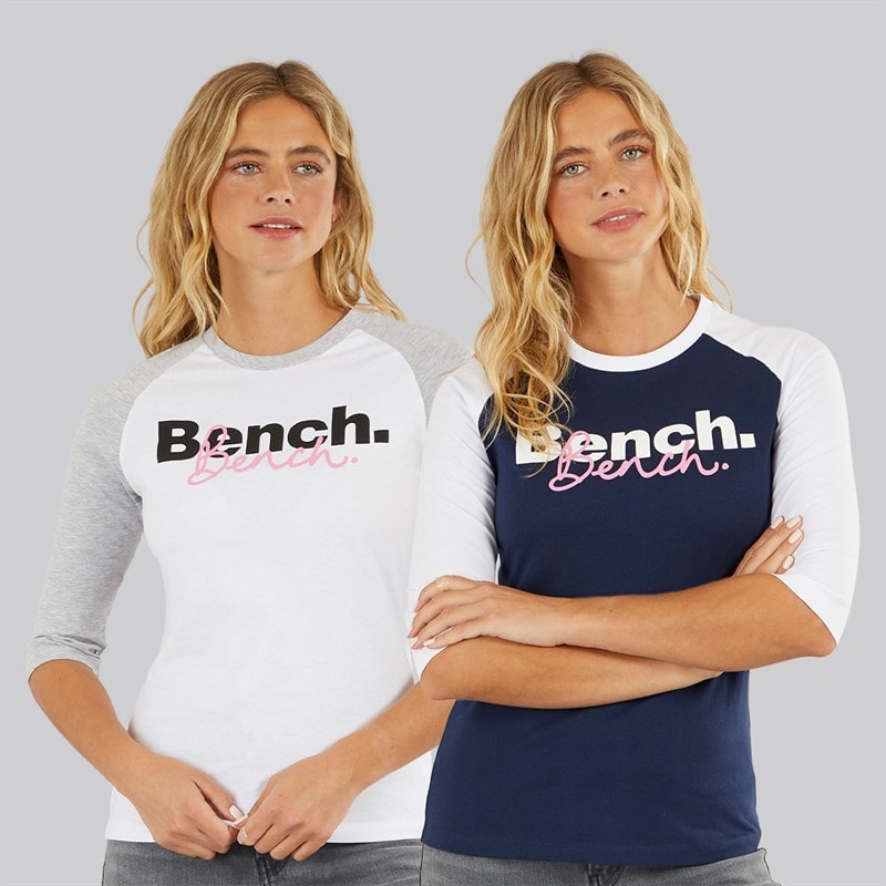 Bench Dame To Pakke 3/4 Ærme T-Shirts Hvid Marineblå - Billede 1